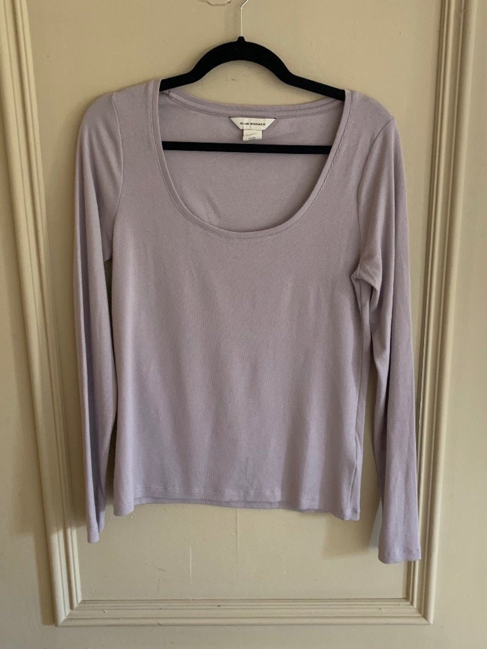 Club Monaco Lavender Ribbed Cotton Long Sleeve Tee (L)